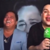 Leonardo tem crise de riso ao ver que repórter usa gloss vermelho