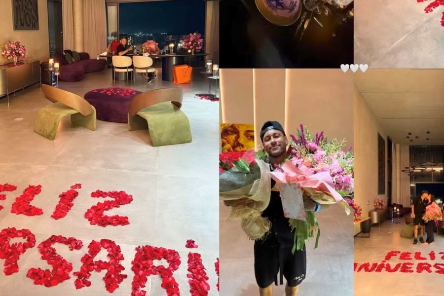 Neymar faz surpresa de aniversário para Bruna Biancardi com buquê