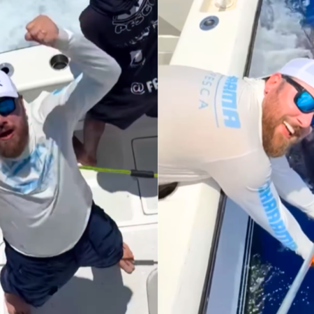 Zé Neto pesca peixe de mais de 3 metros e quase 300 kg, um marlin-azul